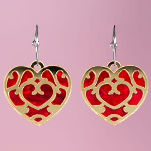 Pendientes corazón Zelda, acrílico nacarado rojo y dorado Neoplanet