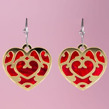 Pendientes corazón Zelda, acrílico nacarado rojo y dorado Neoplanet