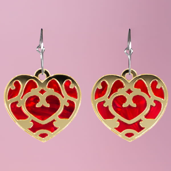 Pendientes corazón Zelda, acrílico nacarado rojo y dorado Neoplanet