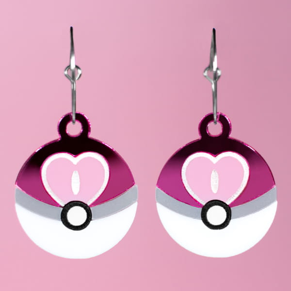 Pendientes Pokemon Poke Ball con forma Love Ball Amor Ball