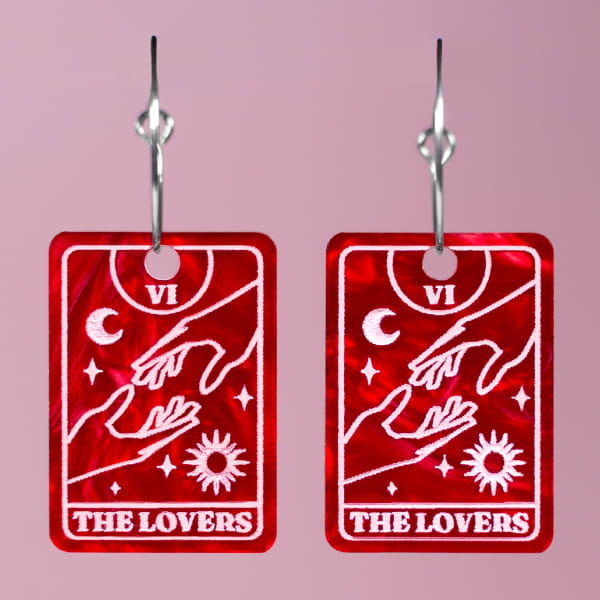Pendientes cartas Tarot The Lovers, en acrílico nacarado y pintados a mano Neoplanet
