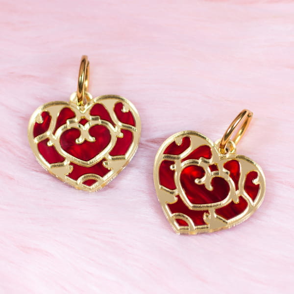 Pendientes corazón Zelda, acrílico nacarado rojo y dorado Neoplanet