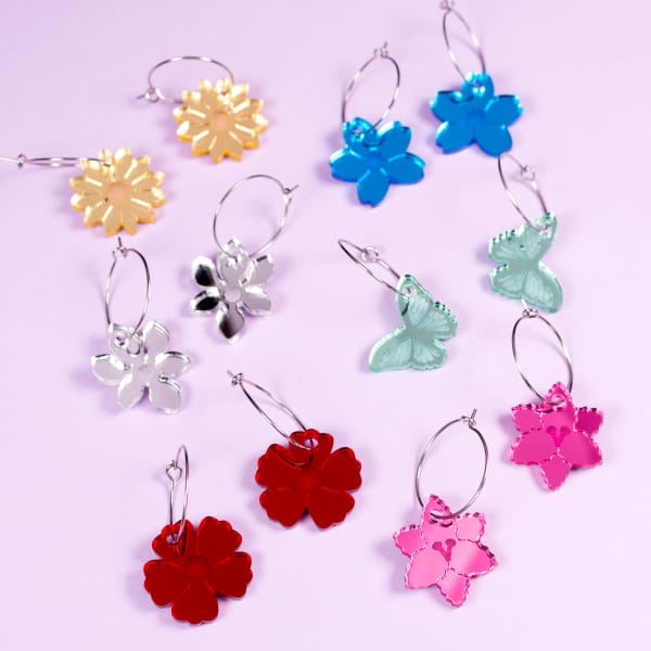 Pendientes flores primavera mini, efecto espejo de colores