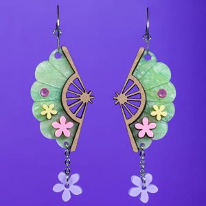 Pendientes abanicos de primavera en tonos pasteles verdes, amarillos y lila Neoplanet