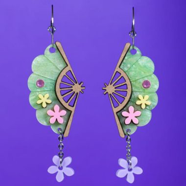 Pendientes abanicos de primavera en tonos pasteles verdes, amarillos y lila Neoplanet