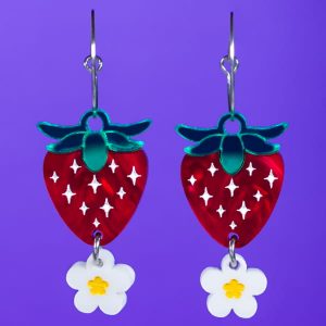 Pendientes acrílicos de fresa con fruta y flor Neoplanet
