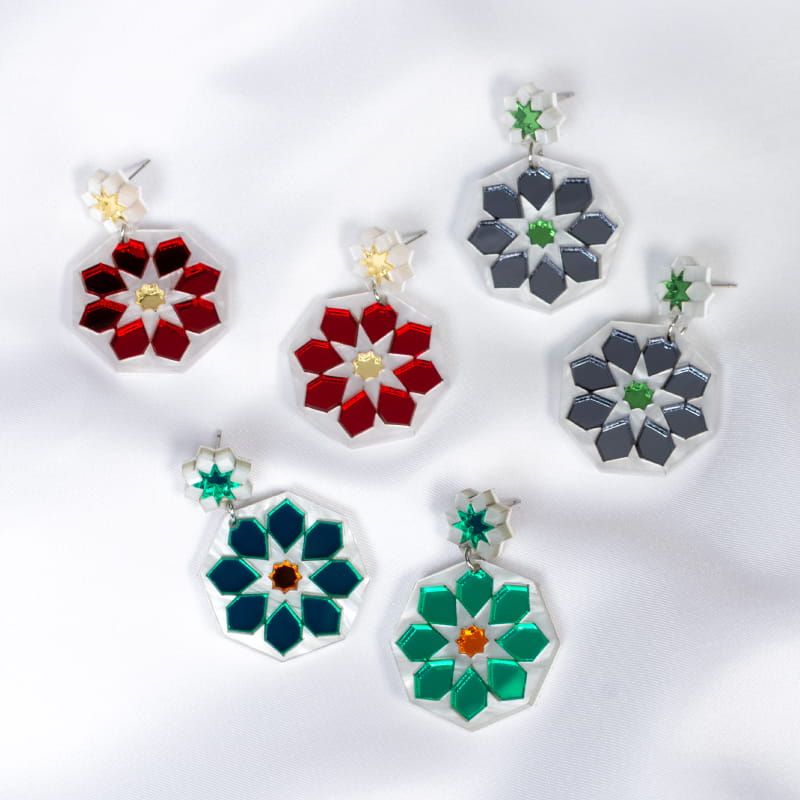 Pendientes de flamenca para feria y romería, en espejo de colores, azulejos andaluces originales