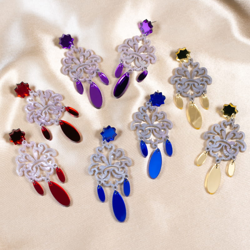 Pendientes de flamenca para feria y romería, en espejo de colores, azulejos andaluces originales