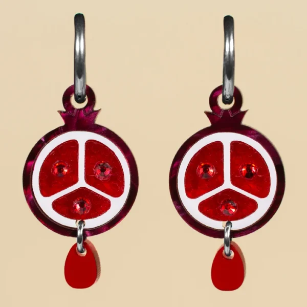 Pendientes Fruta Granada de acrílico con diseño inspirado en los frutos de otoño Pendientes Fruta Granada de acrílico con diseño inspirado en los frutos de otoño