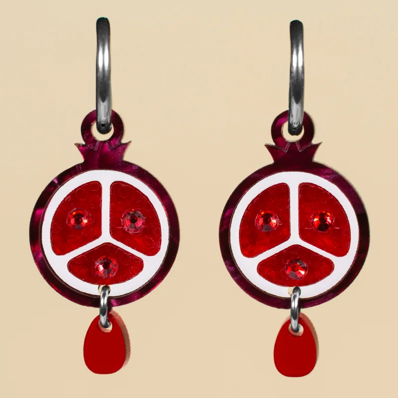 Pendientes Fruta Granada de acrílico con diseño inspirado en los frutos de otoño Pendientes Fruta Granada de acrílico con diseño inspirado en los frutos de otoño