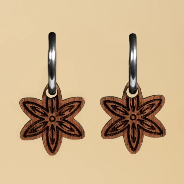 Pendientes Flor Anís de madera con diseño de estrella de anís, accesorios originales de otoño Pendientes Flor Anís de madera con diseño de estrella de anís, accesorios originales de otoño