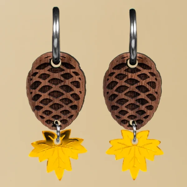 Pendientes piña fruto Seco de acrílico con diseño inspirado en la naturaleza y el otoño Pendientes piña fruto Seco de acrílico con diseño inspirado en la naturaleza y el otoño